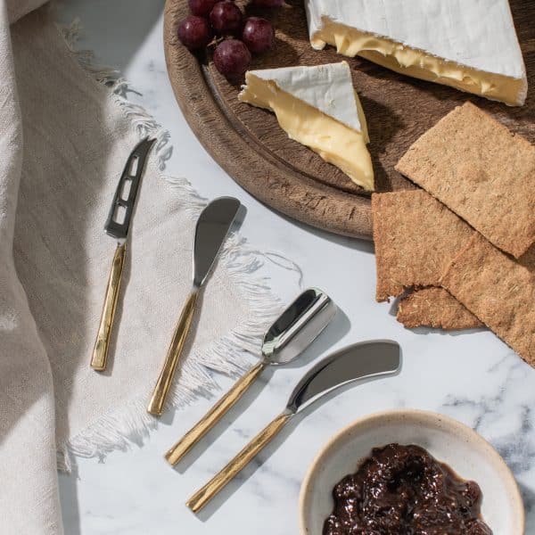 Nkuku Cheese Knives with Sharpham Brie close up