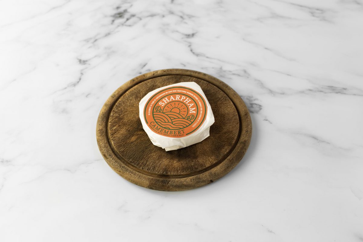 Sharpham Camembert wrapped and labeled