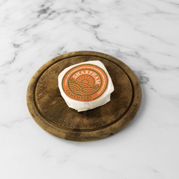 Sharpham Camembert wrapped and labeled
