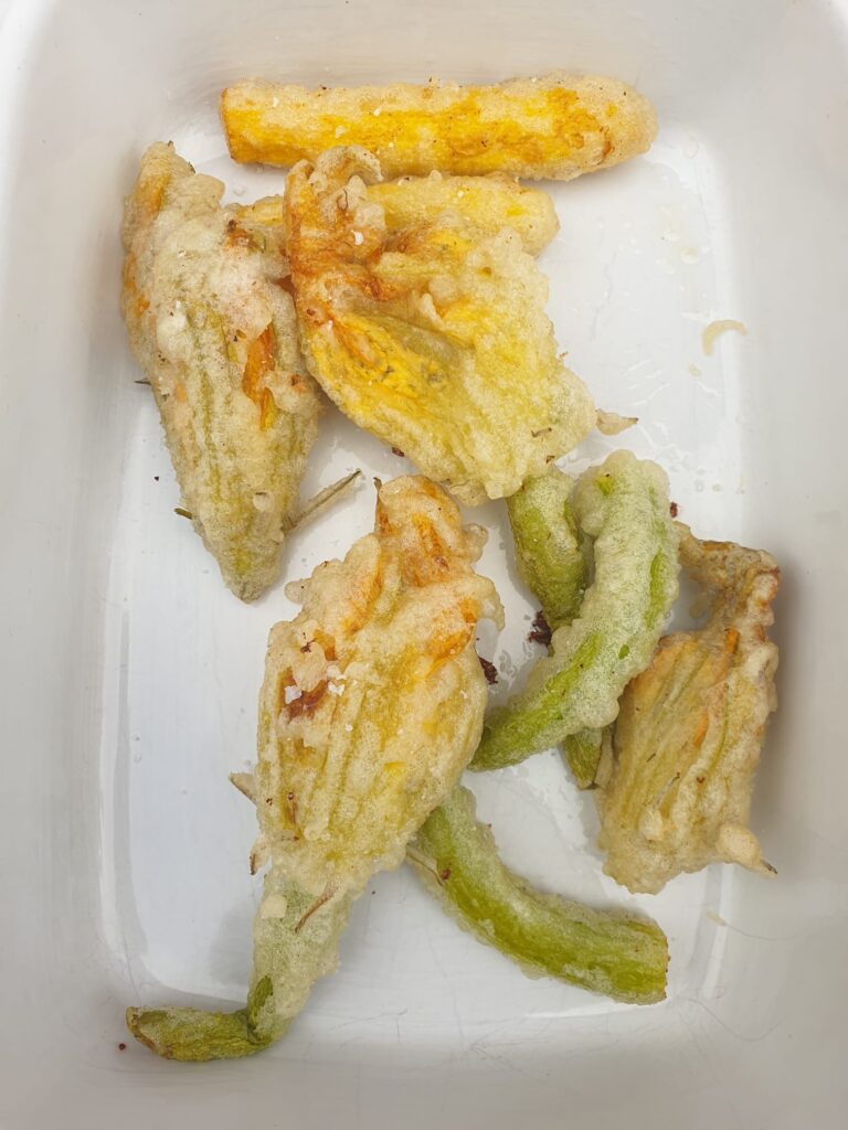 Stuffed Courgette Flowers with Ticklemore Goat’s Cheese